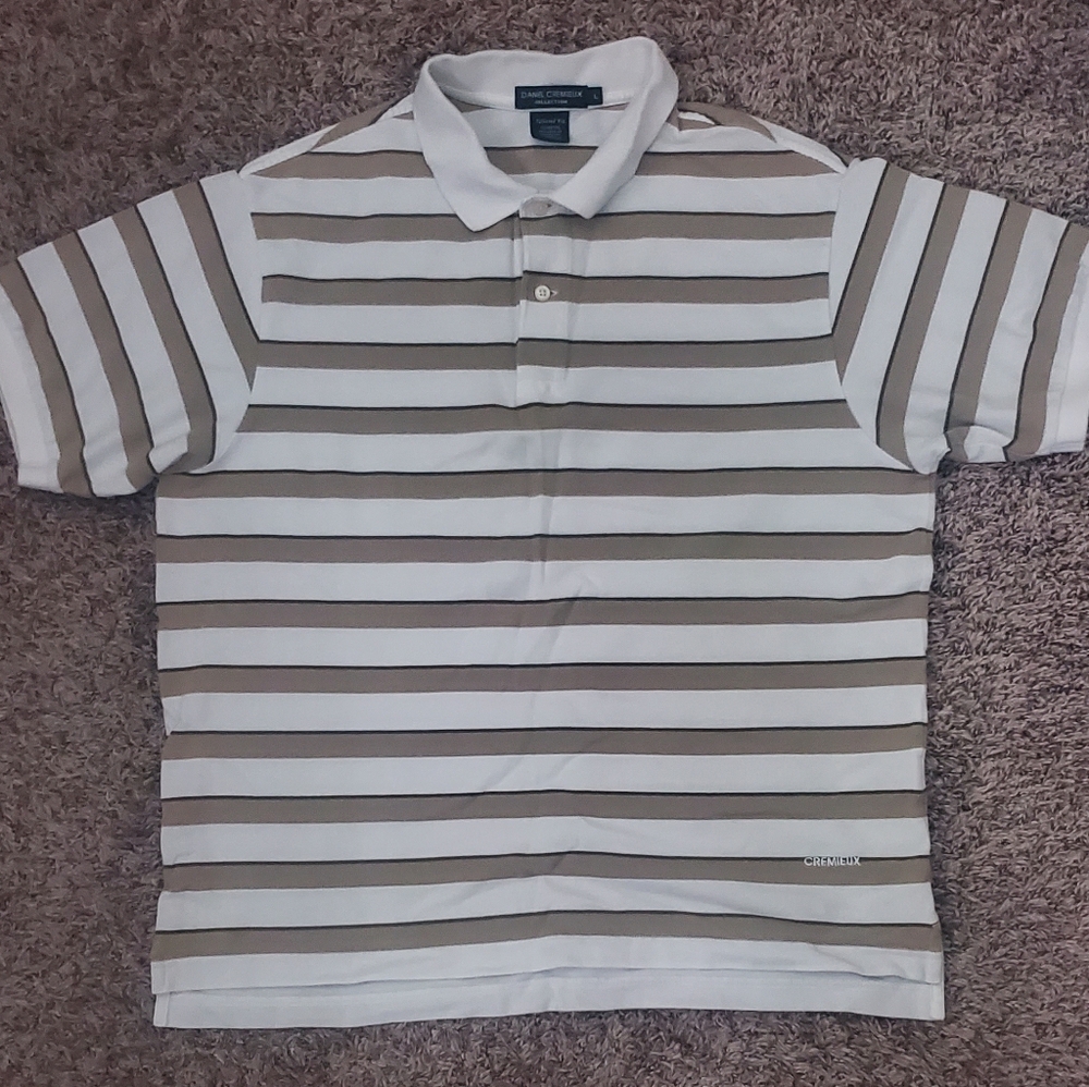 White and Brown Striped Daniel Cremieux Polo